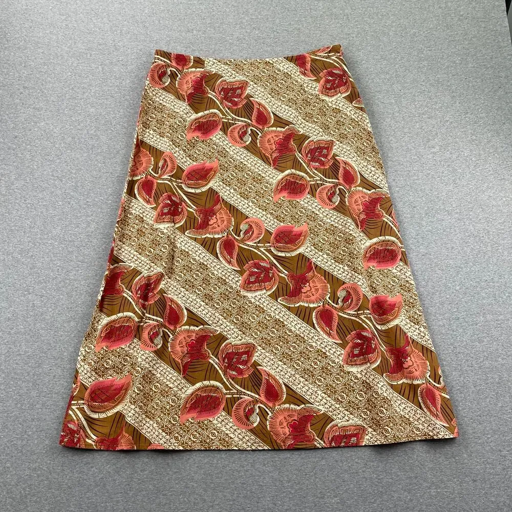 Vintage Van Heusen Maxi Skirt Size L Brown Pink Floral Cotton Boho Fairy Grunge